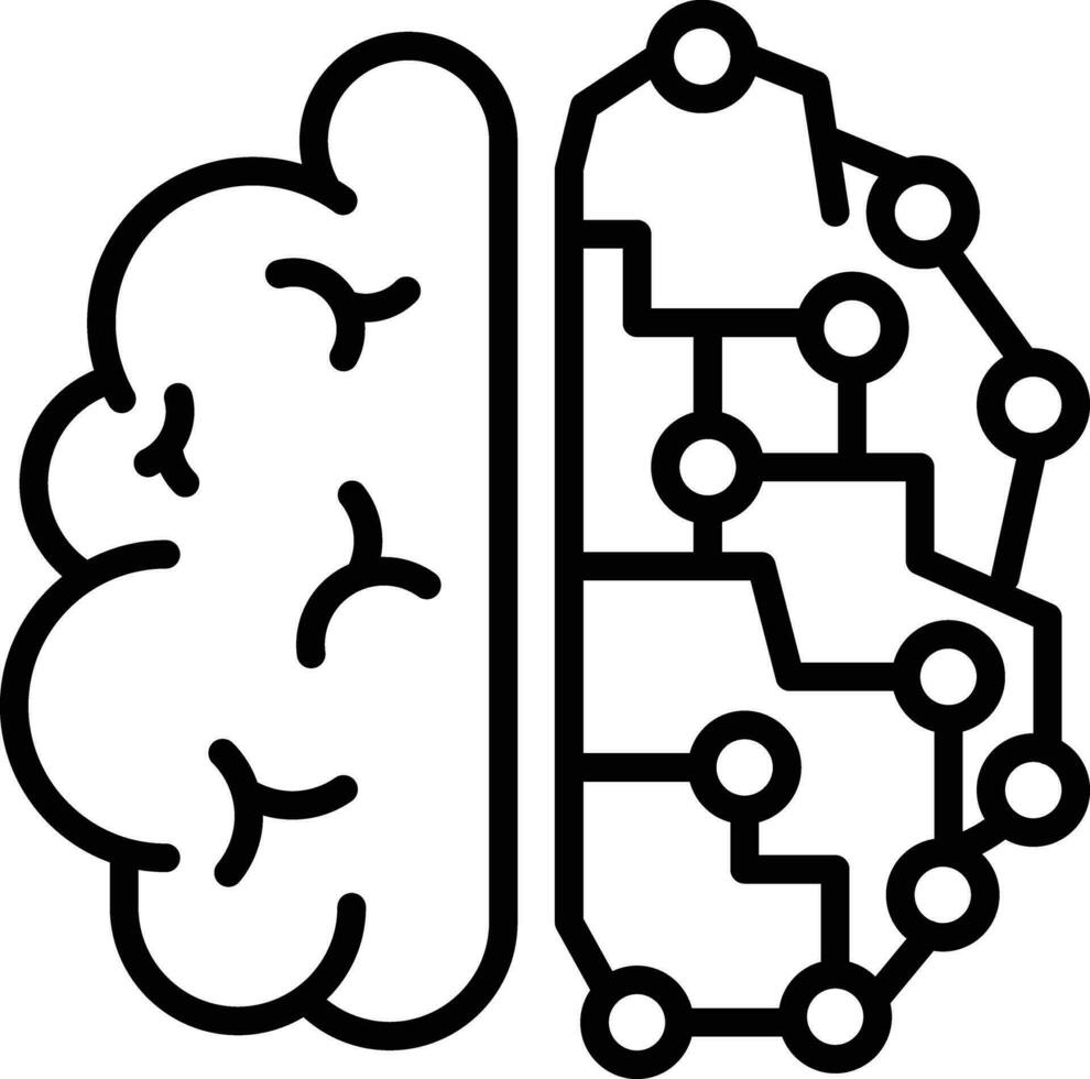 Brain and Machine Outline vector illustration icon