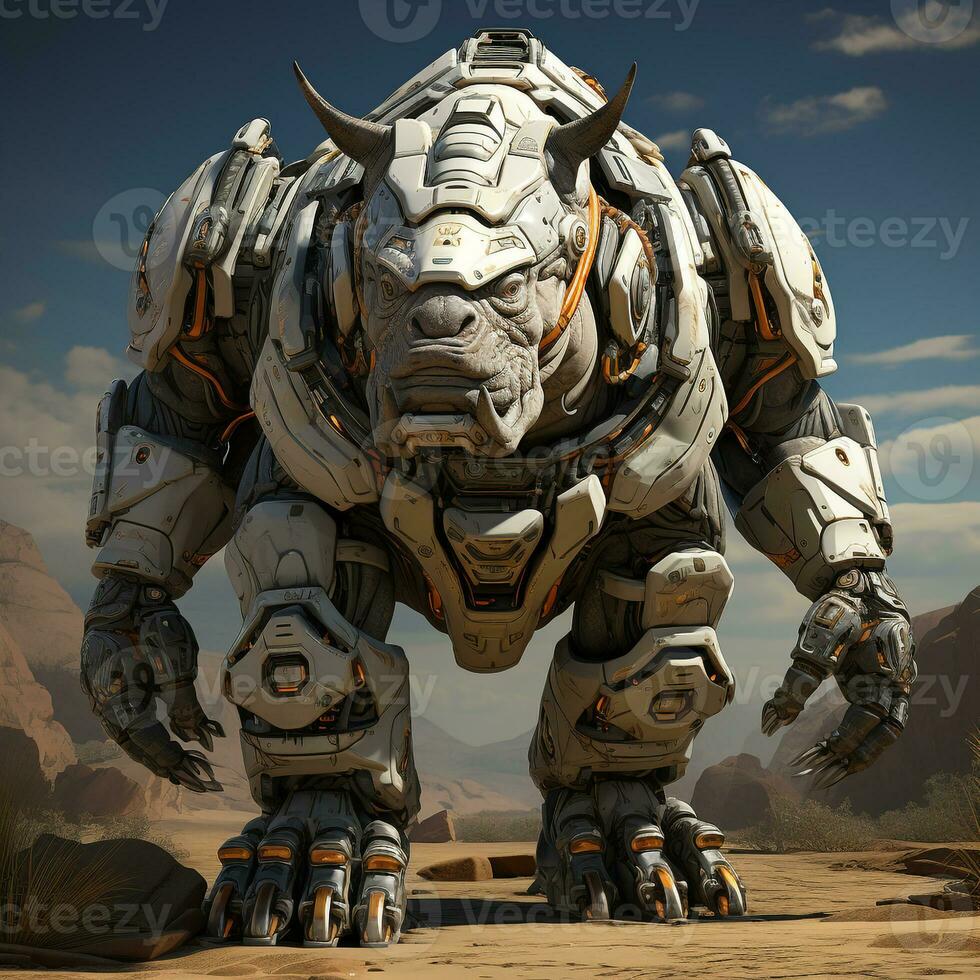 AI generated 3D cartoon rhino robot photo