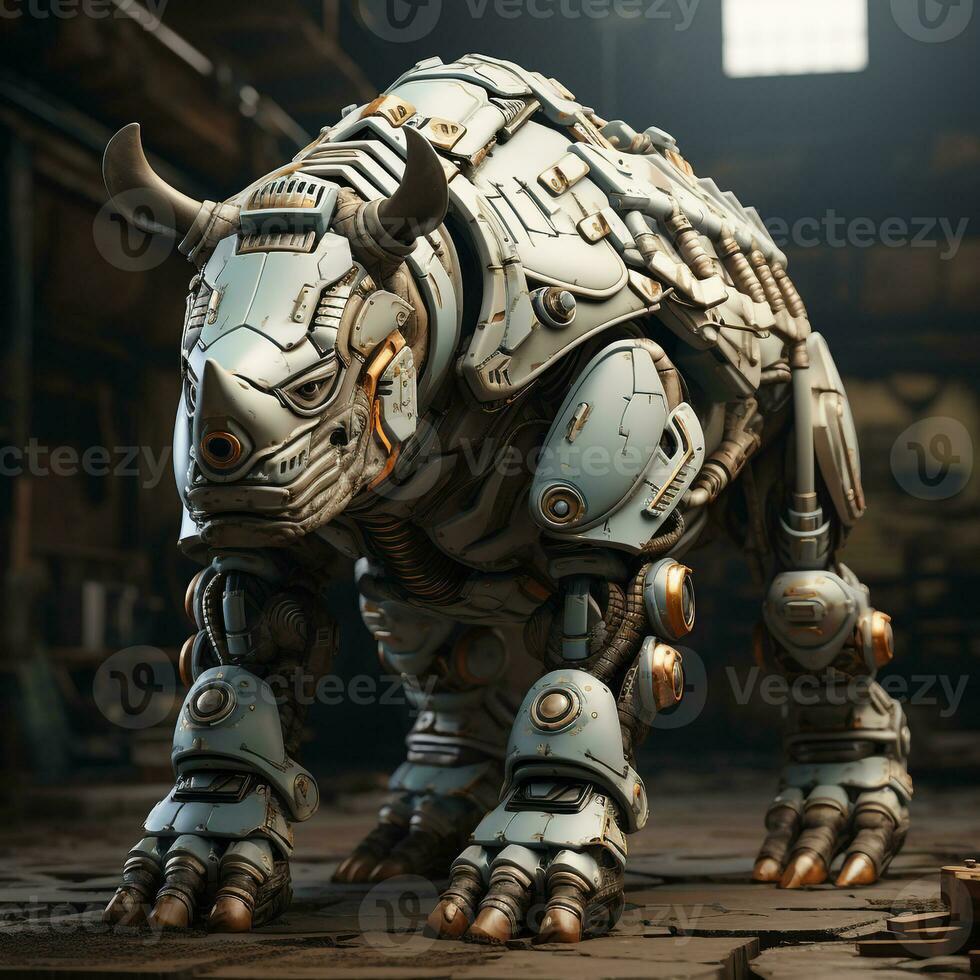 AI generated 3D cartoon rhino robot photo