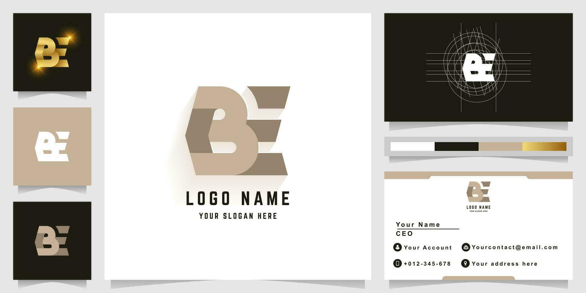 Letter BE or BtE monogram logo with business card design vector