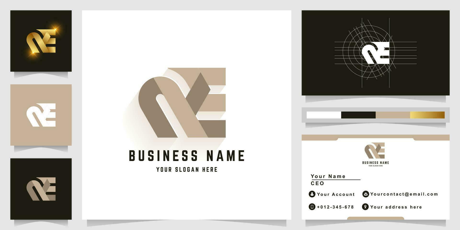 Letter NE or RE monogram logo with business card design vector