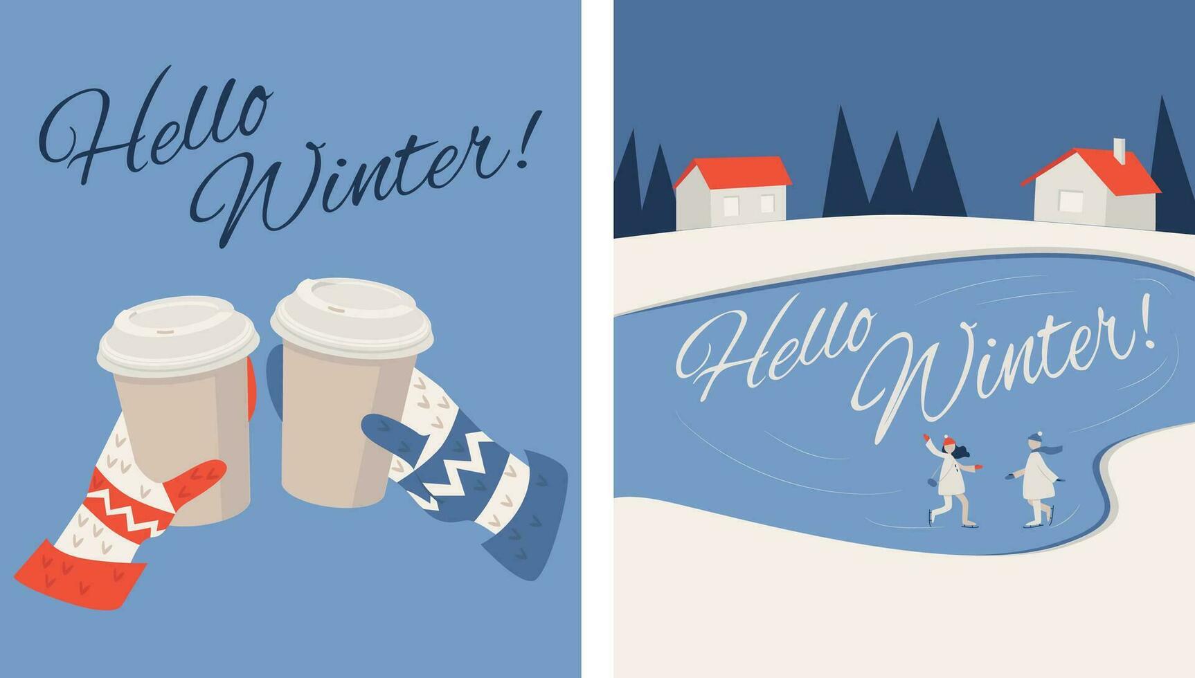 Set of Two Winter Postcards vector