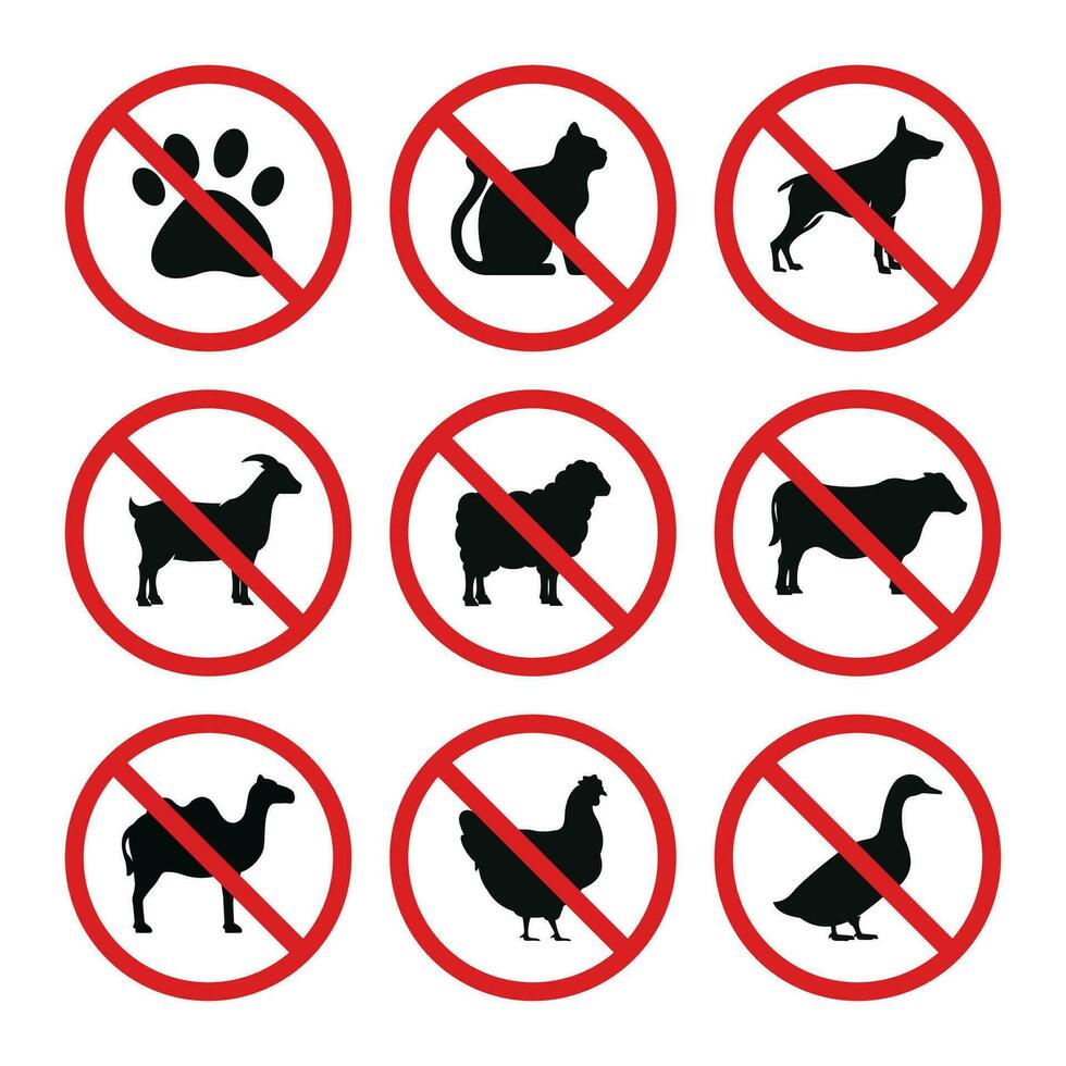 prohibición animales símbolo conjunto vector. No animales firmar símbolo conjunto vector