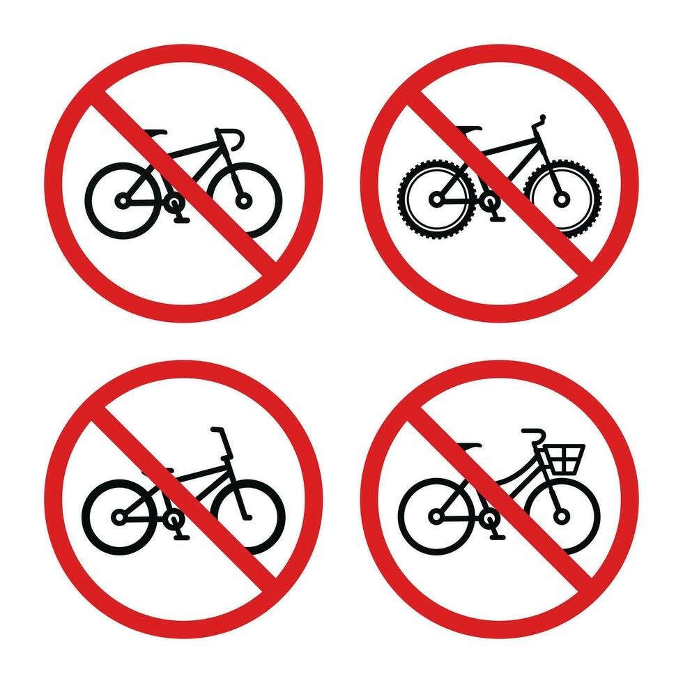 Prohibition bicycle symbol set vector. No bicycle sign symbol set vector