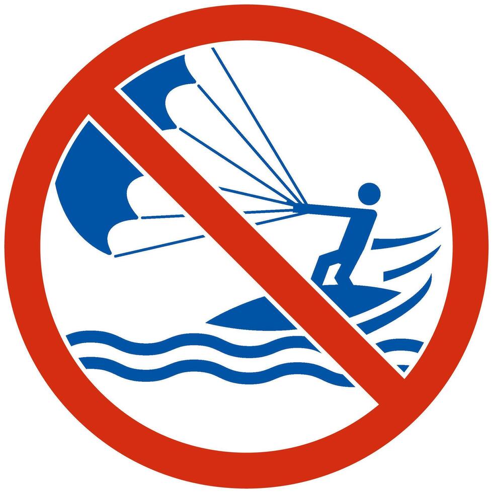 Water Safety Sign Attention, No Kite Surfing vector