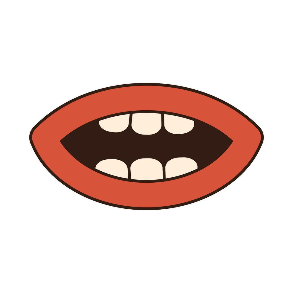 Groovy retro mouth. Merry christmas retro style vector illustration icon