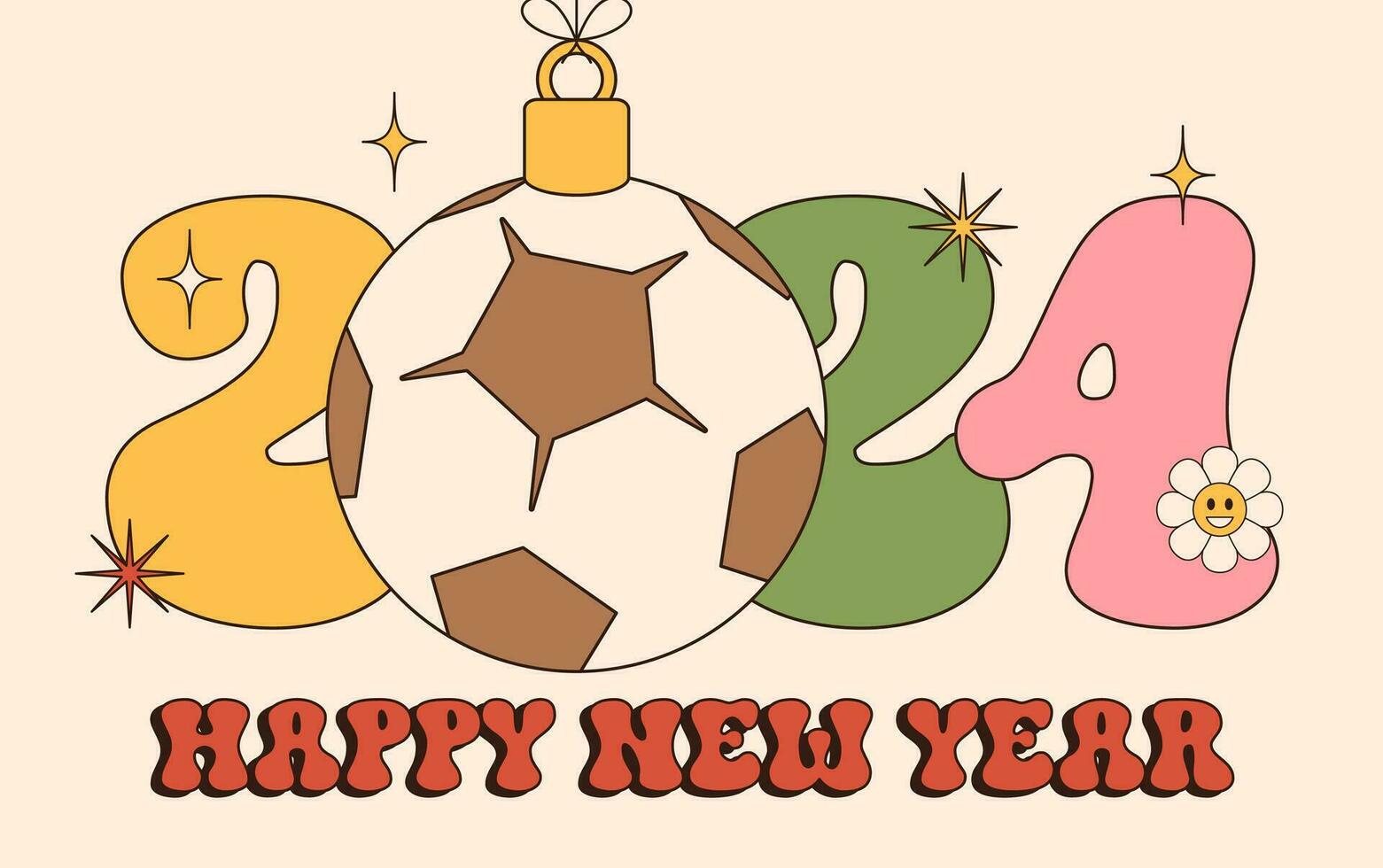 fútbol americano maravilloso contento nuevo año 2024 con pelota. Deportes maravilloso saludo tarjeta con deporte pelota. vector ilustración