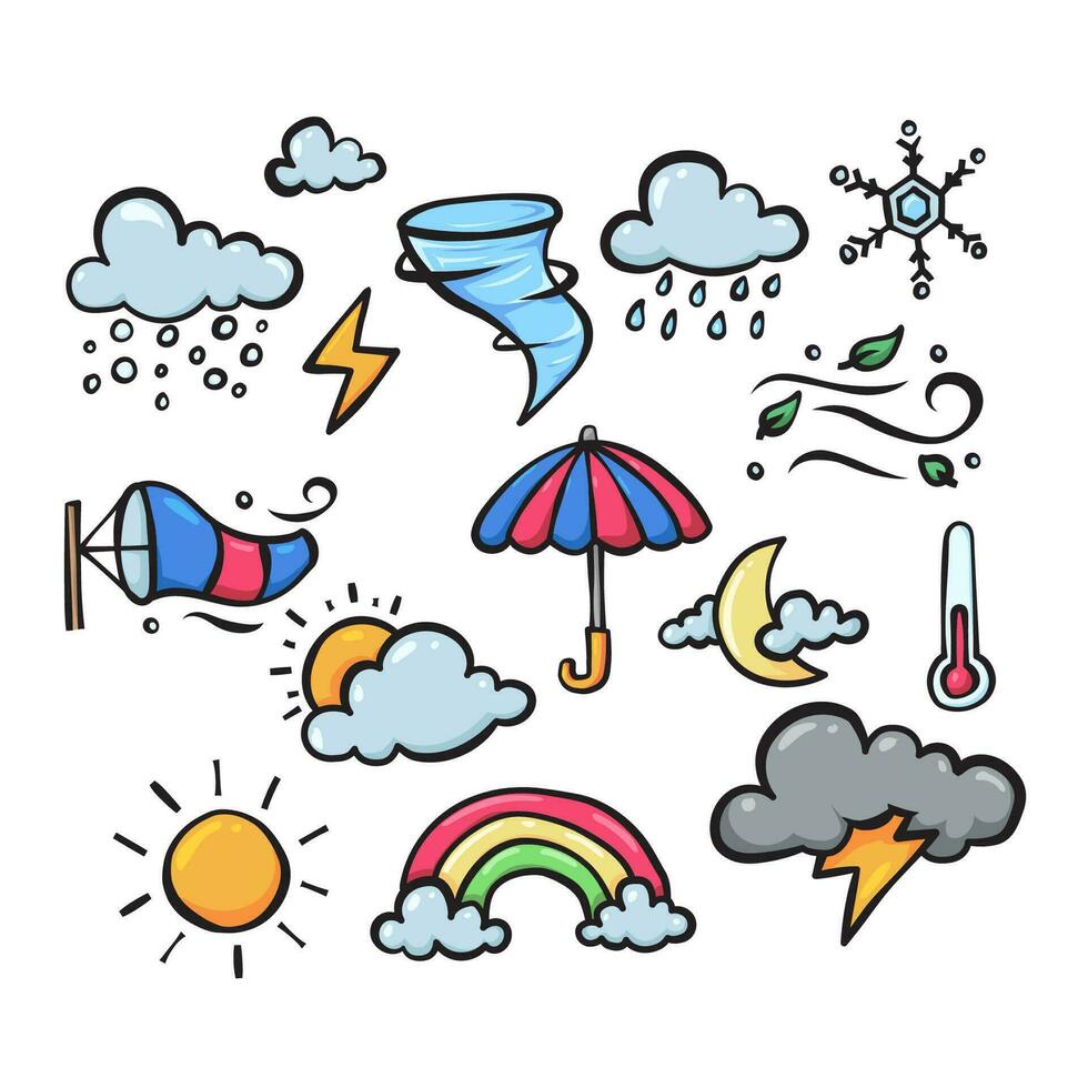 weather handdrawn doodle illustration forecast meteorology cloudy and element vector