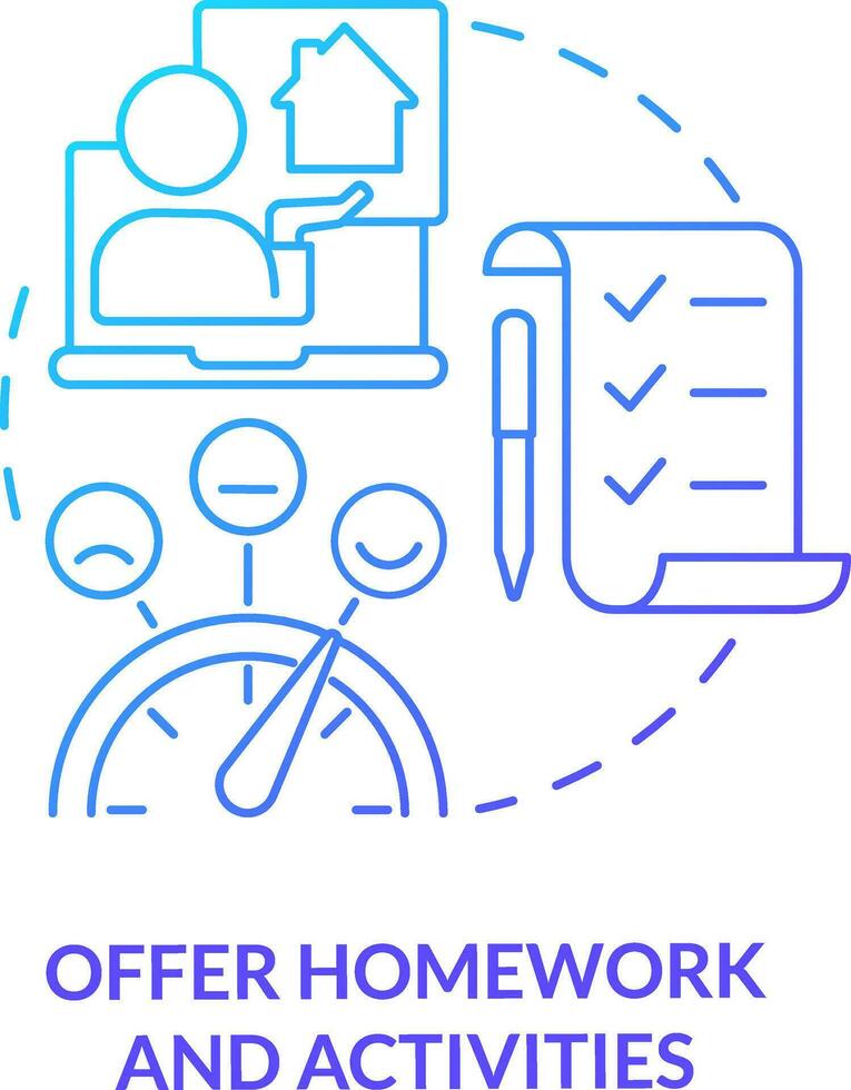 2D offer homework and activities thin line gradient icon concept, isolated vector, blue illustration representing online therapy. vector