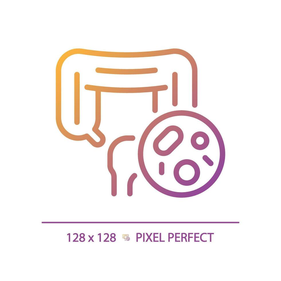 2D pixel perfect gradient intestine with bacteria icon, isolated vector, thin line illustration representing bacteria. vector