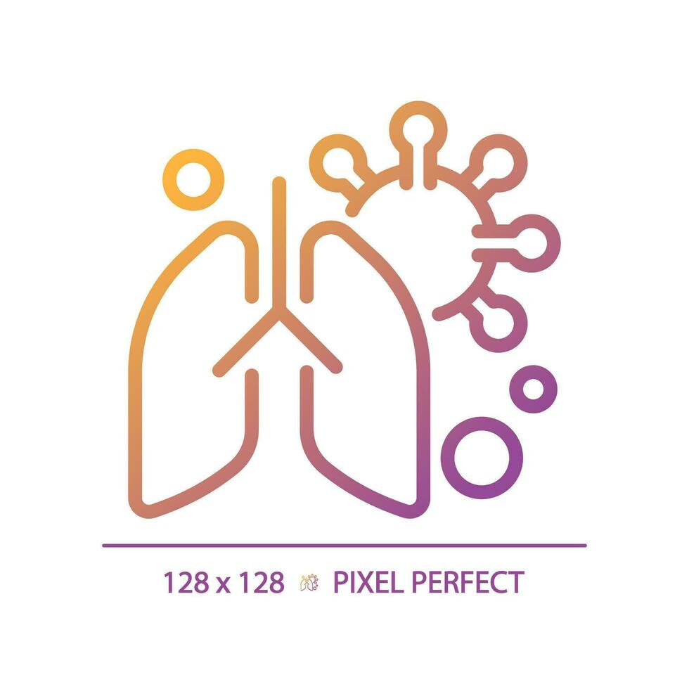 2D pixel perfect gradient lung with virus icon, isolated vector, thin line illustration representing bacteria. vector