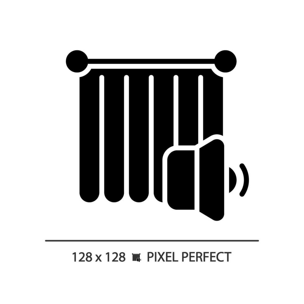 2D pixel perfect soundproof curtain glyph style icon, isolated vector, soundproofing solid illustration. vector