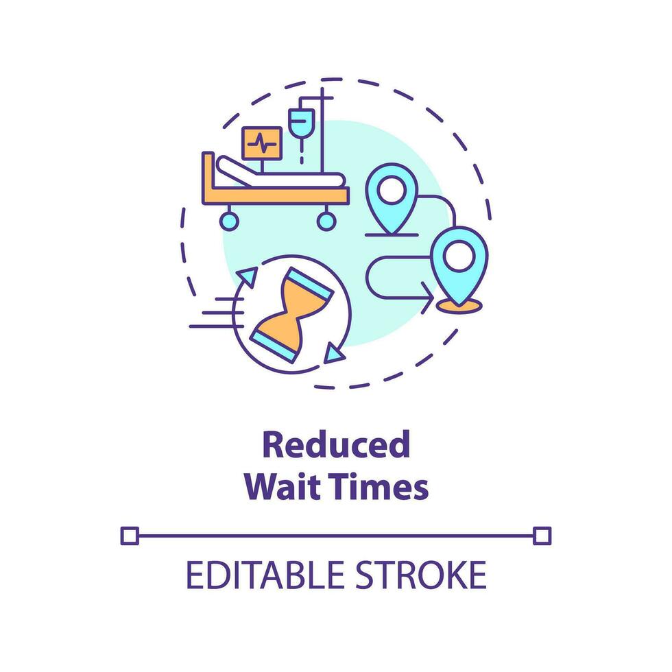 2D editable multicolor reduced wait times icon, simple isolated vector, medical tourism thin line illustration. vector