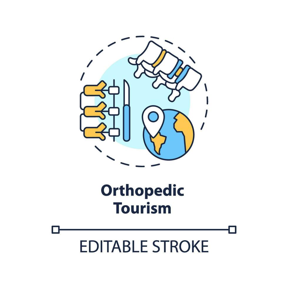 2D editable multicolor orthopedic tourism icon, simple isolated vector, medical tourism thin line illustration. vector