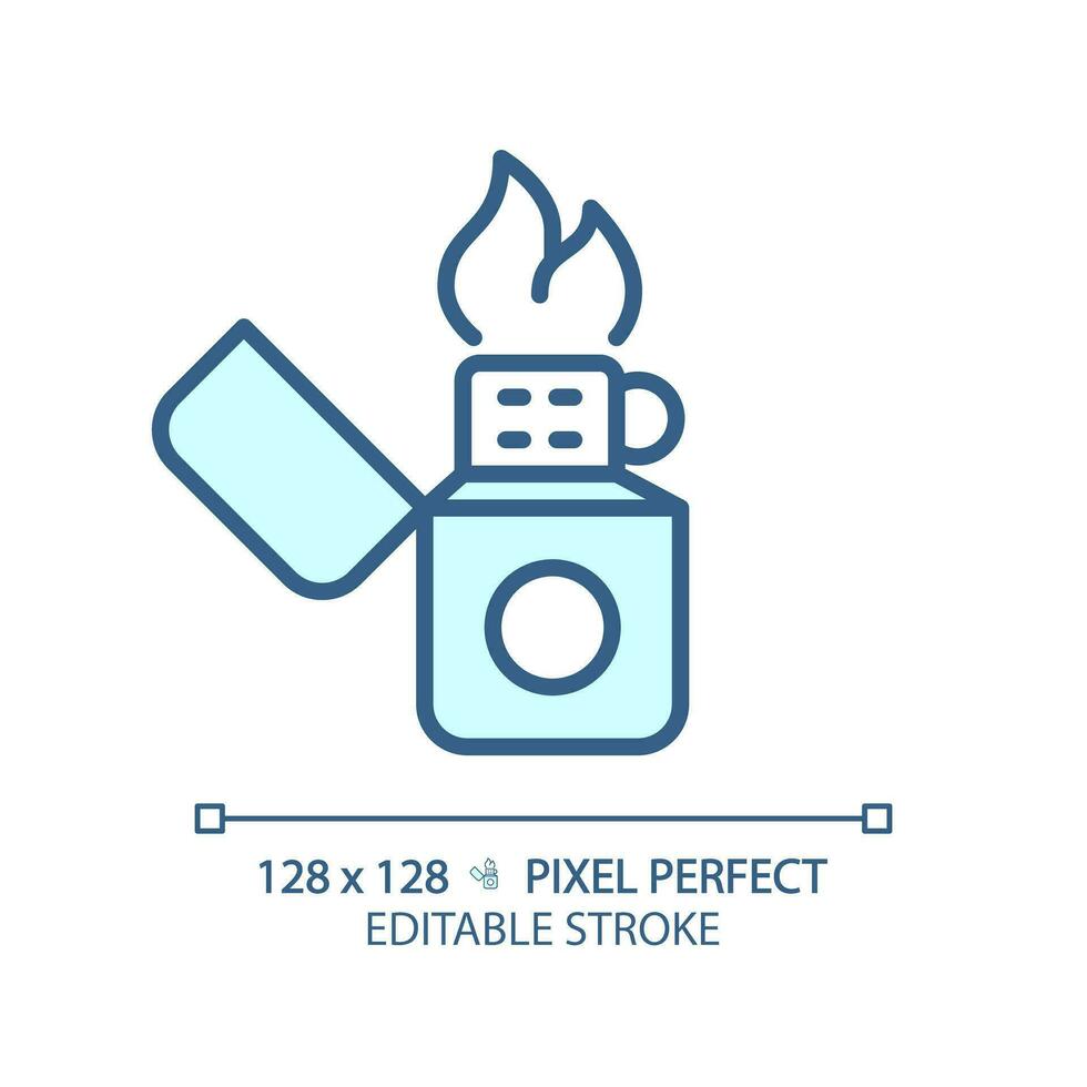 2D pixel perfect blue lighter icon, isolated vector, editable hiking gear thin line illustration. vector