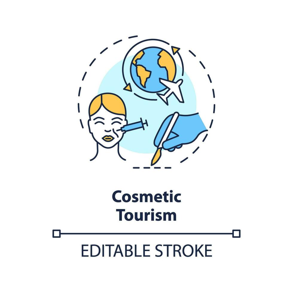 2D editable multicolor cosmetic tourism icon, simple isolated vector, medical tourism thin line illustration. vector