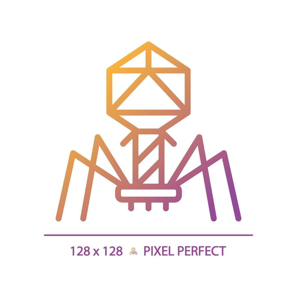 2D pixel perfect gradient bacteriophage icon, isolated vector, thin line illustration representing bacteria. vector