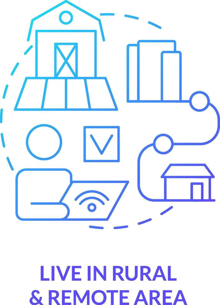 2D live in rural and remote area thin line gradient icon concept, isolated vector, blue illustration representing online therapy. vector