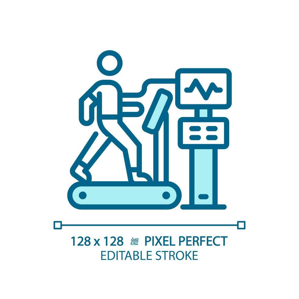 Stress test pixel perfect light blue icon. Cardiac health. Cardiovascular exercise. Physical exam. RGB color sign. Simple design. Web symbol. Contour line. Flat illustration. Isolated object vector