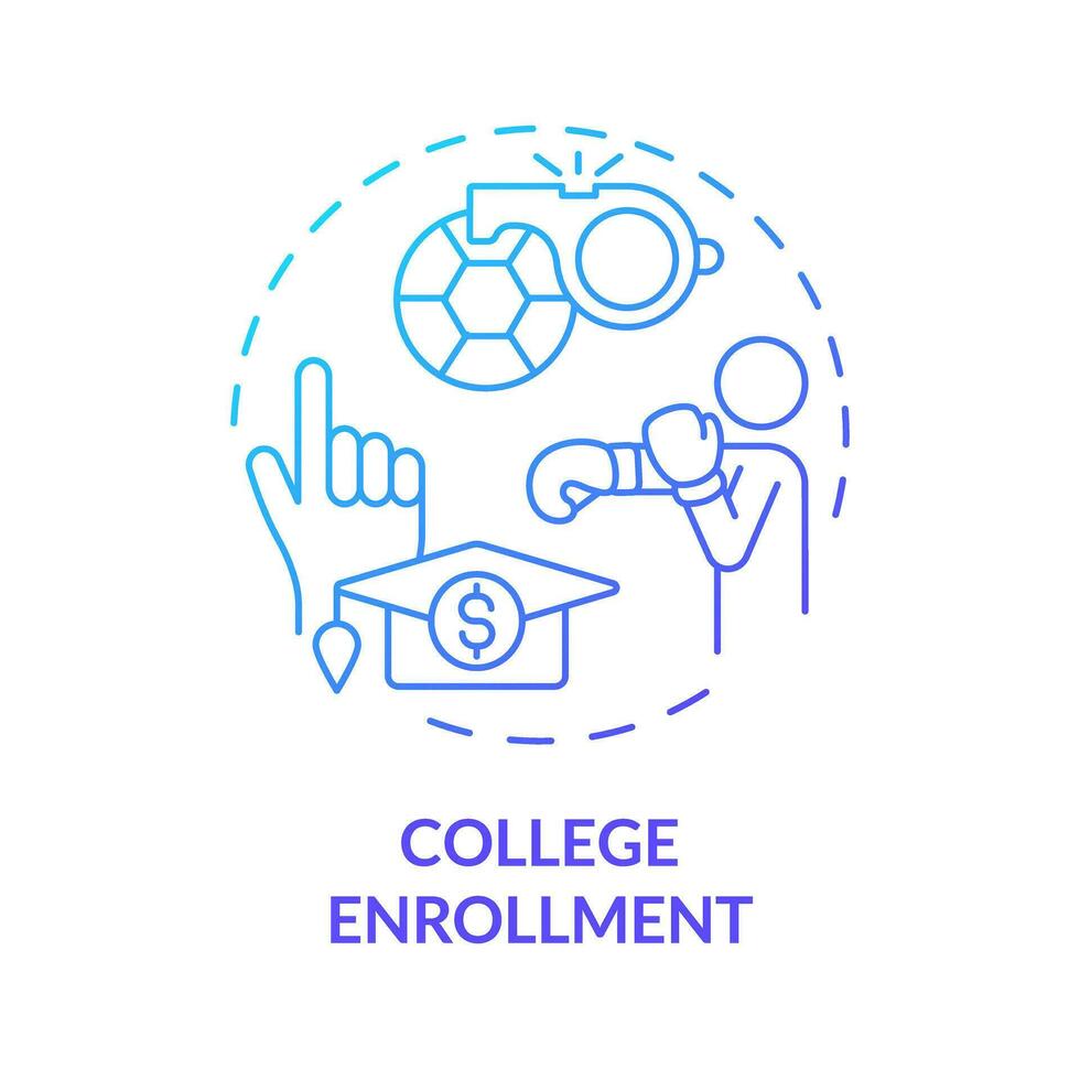 2D college enrollment thin line gradient icon concept, isolated vector, illustration representing athletic scholarship. vector
