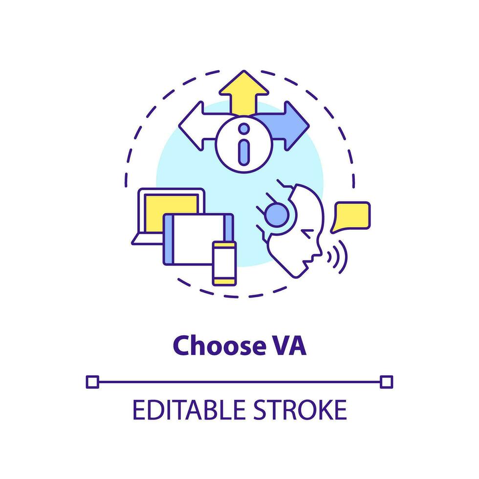 2D editable choose VA thin line icon concept, isolated vector, multicolor illustration representing voice assistant. vector