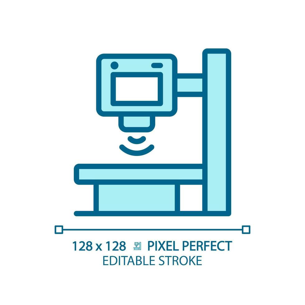 X ray machine pixel perfect light blue icon. Physical examination. Diagnostic imaging. Radiology scan. RGB color sign. Simple design. Web symbol. Contour line. Flat illustration. Isolated object vector