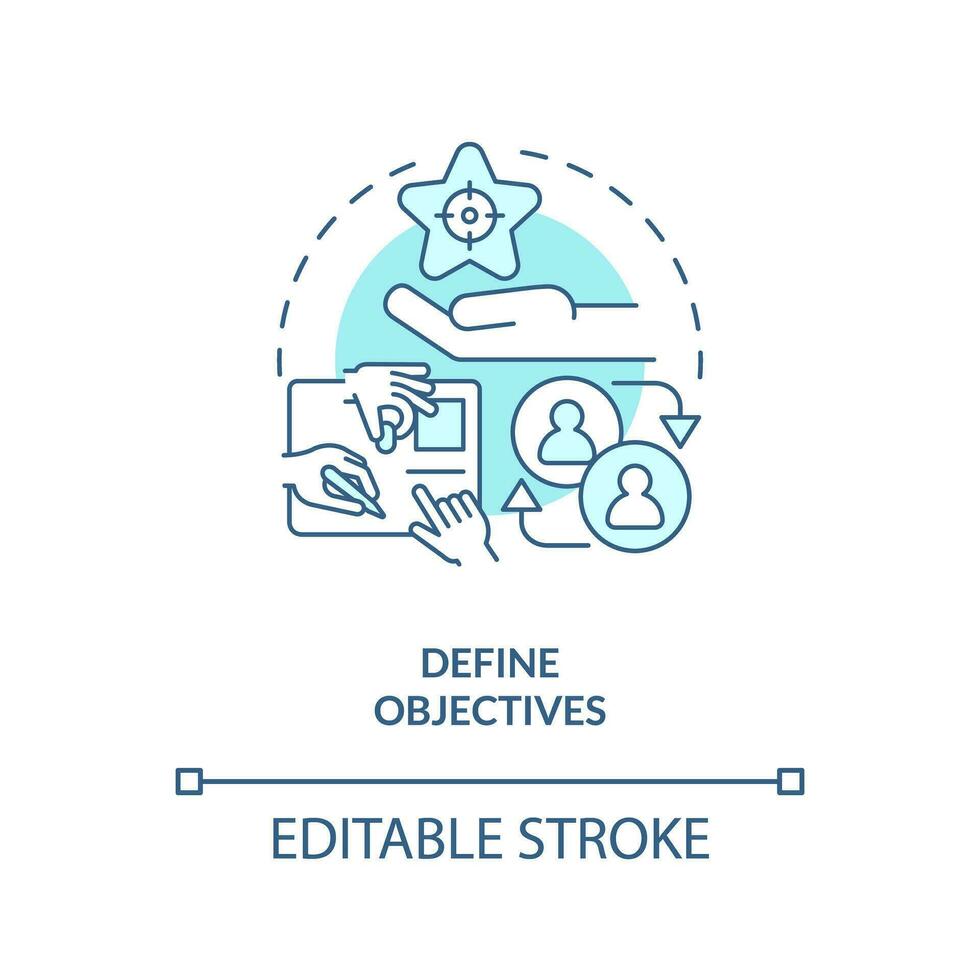2D editable define objectives thin line blue icon concept, isolated vector, monochromatic illustration representing knowledge management. vector