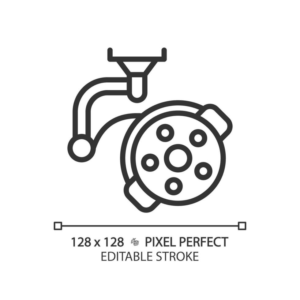 Surgical lamp pixel perfect linear icon. Operating room light. Operation theater. Surgeon tool. Intensive care. Thin line illustration. Contour symbol. Vector outline drawing. Editable stroke