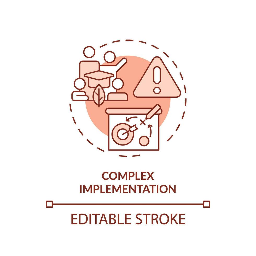 Editable complex implementation red icon concept, isolated vector, sustainable office thin line illustration. vector