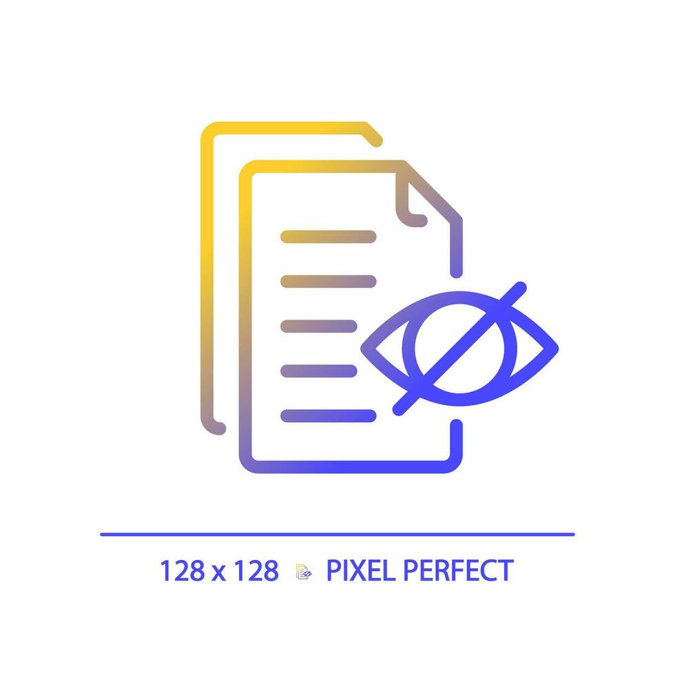2D pixel perfect gradient confidential document icon, isolated vector, thin line document illustration. vector