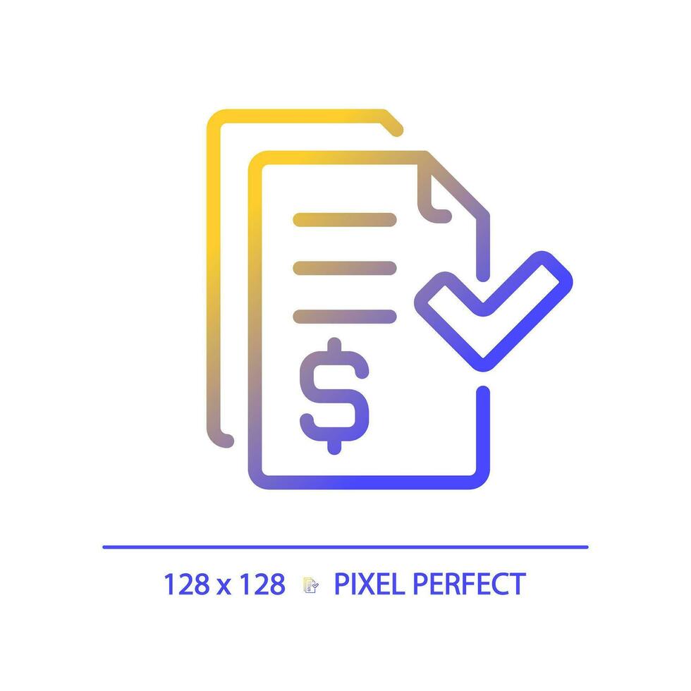 2D pixel perfect gradient invoice icon, isolated vector, thin line document illustration. vector