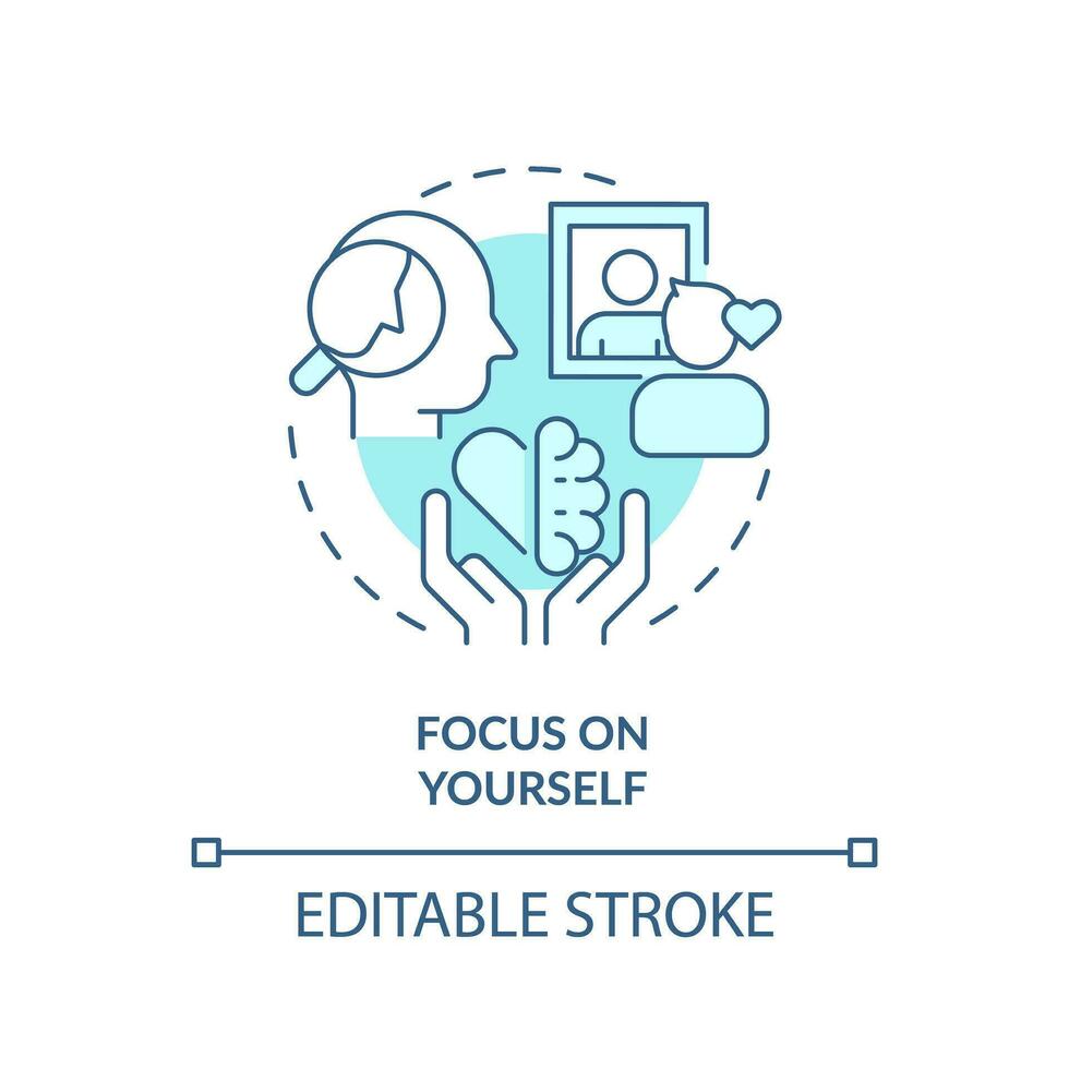 2D editable thin line icon focus on yourself concept, monochromatic isolated vector, blue illustration representing codependent relationship. vector