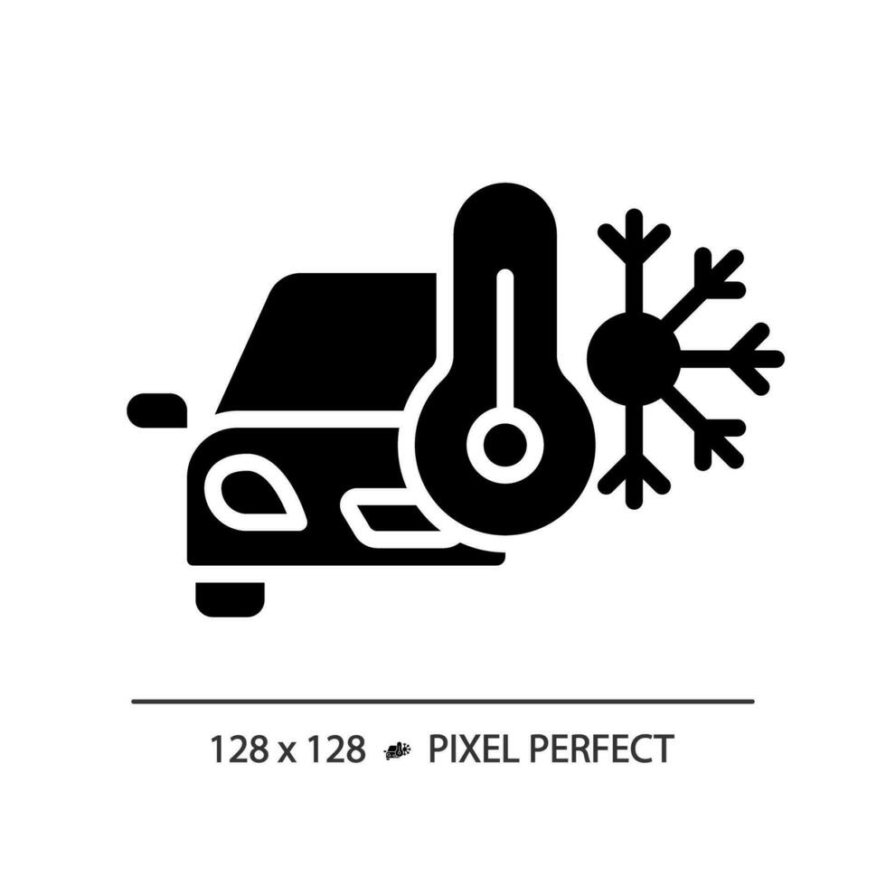 2D pixel perfect glyph style car air conditioner icon, isolated vector, simple silhouette illustration representing car service and repair. vector