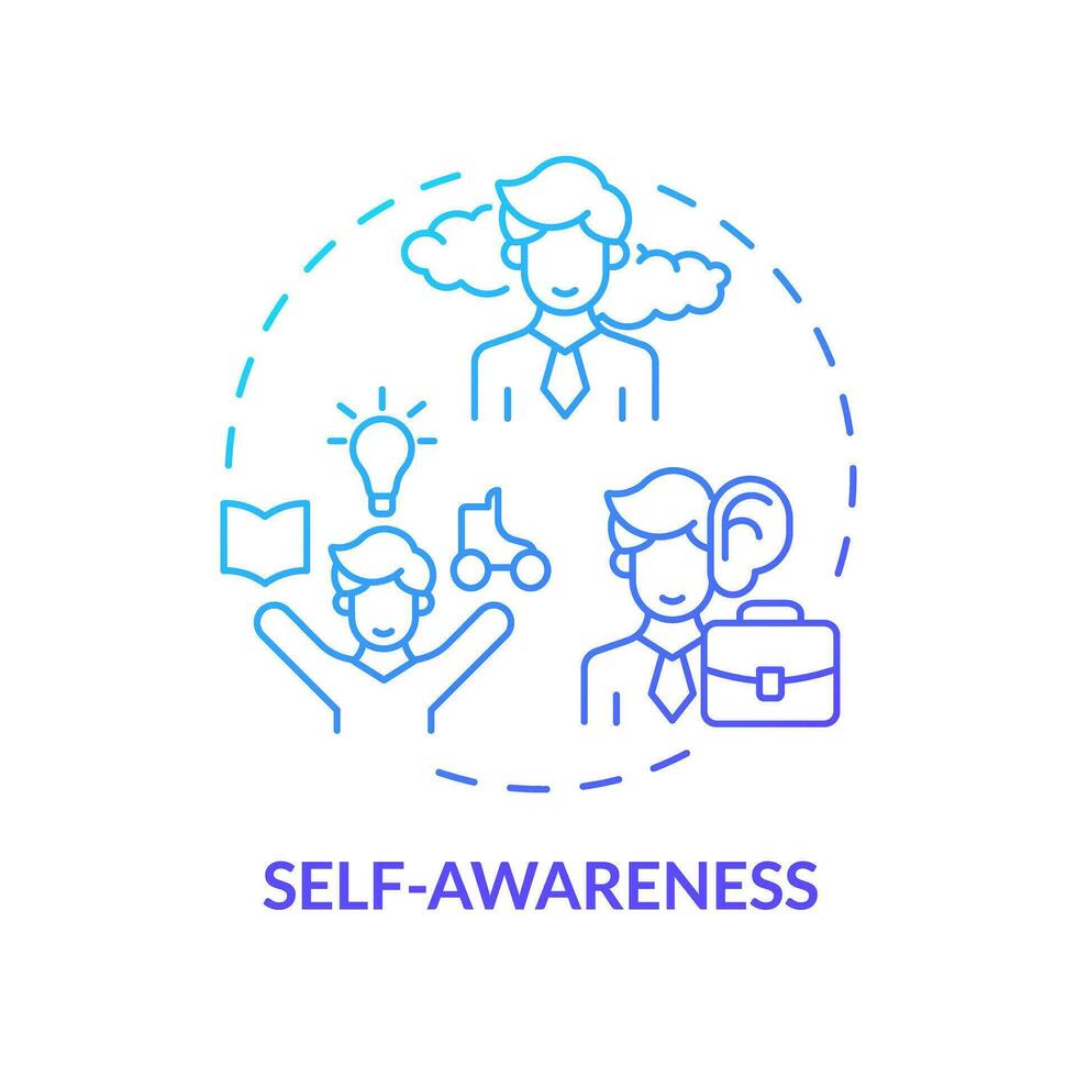 2D gradient icon self awareness concept, isolated vector, mindful entrepreneurship thin line illustration. vector