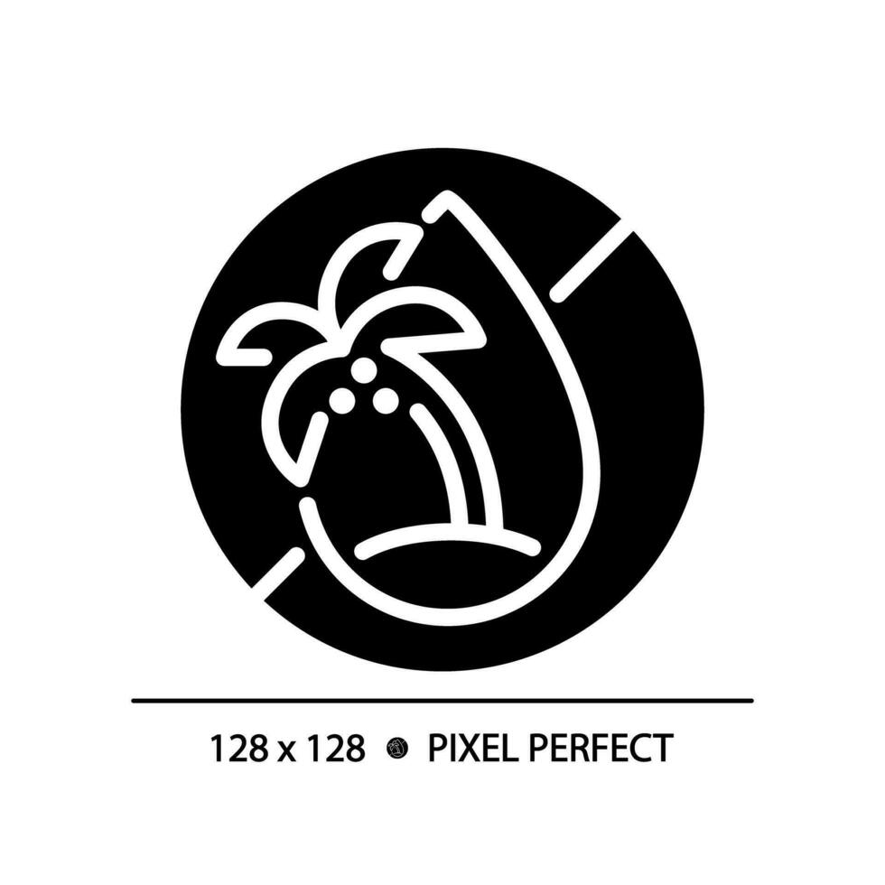 2D pixel perfect glyph style palm oil free icon, isolated vector, silhouette illustration representing allergen free. vector