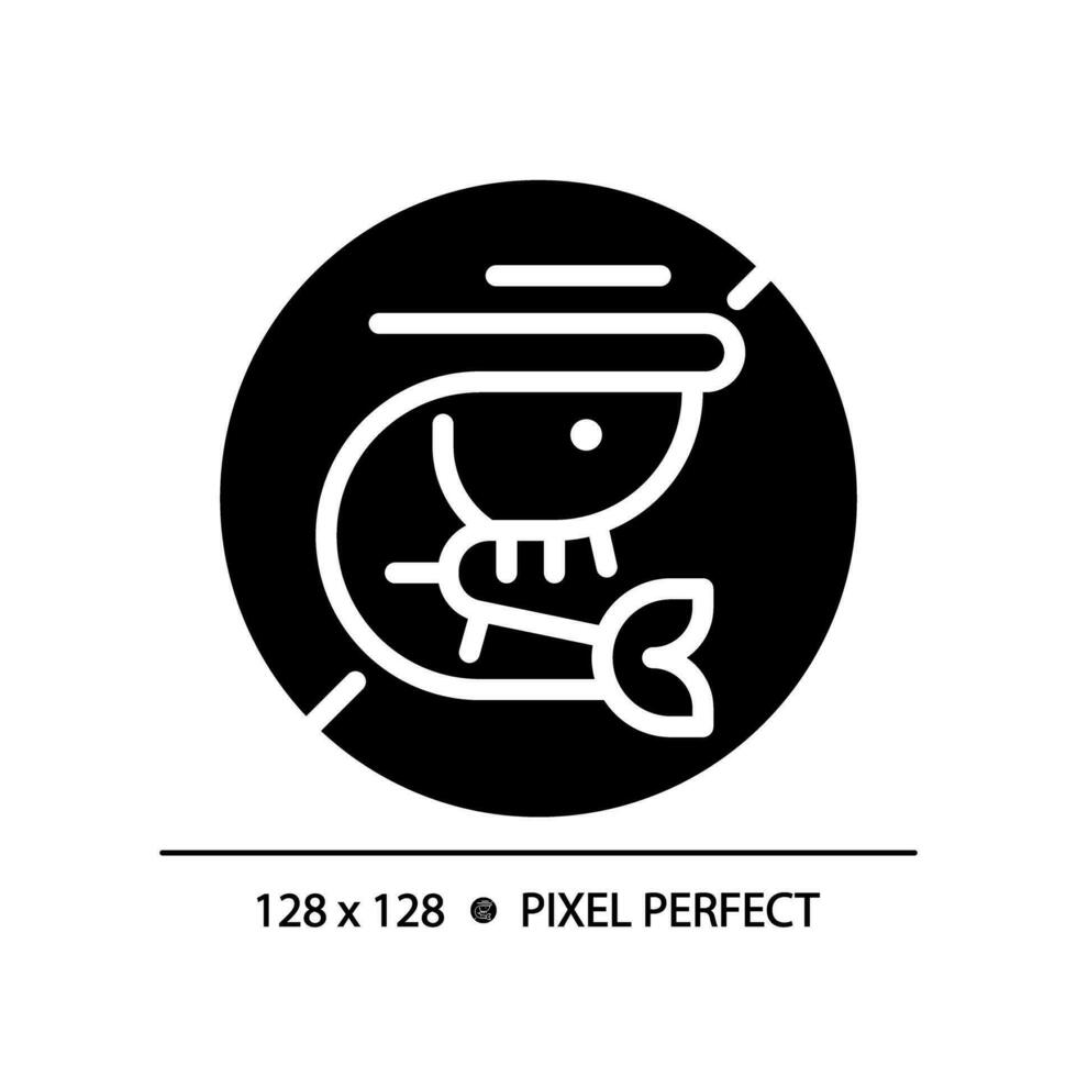 2D pixel perfect glyph style shrimp free icon, isolated vector, silhouette illustration representing allergen free. vector