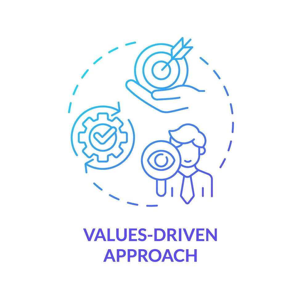 2D gradient icon values driven approach concept, isolated vector, mindful entrepreneurship thin line illustration. vector