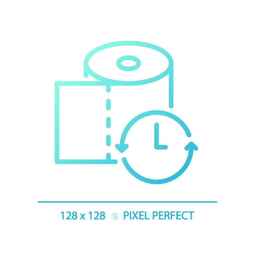 2D pixel perfect gradient toilet paper with clock icon, isolated blue vector, thin line illustration representing metabolic health. vector