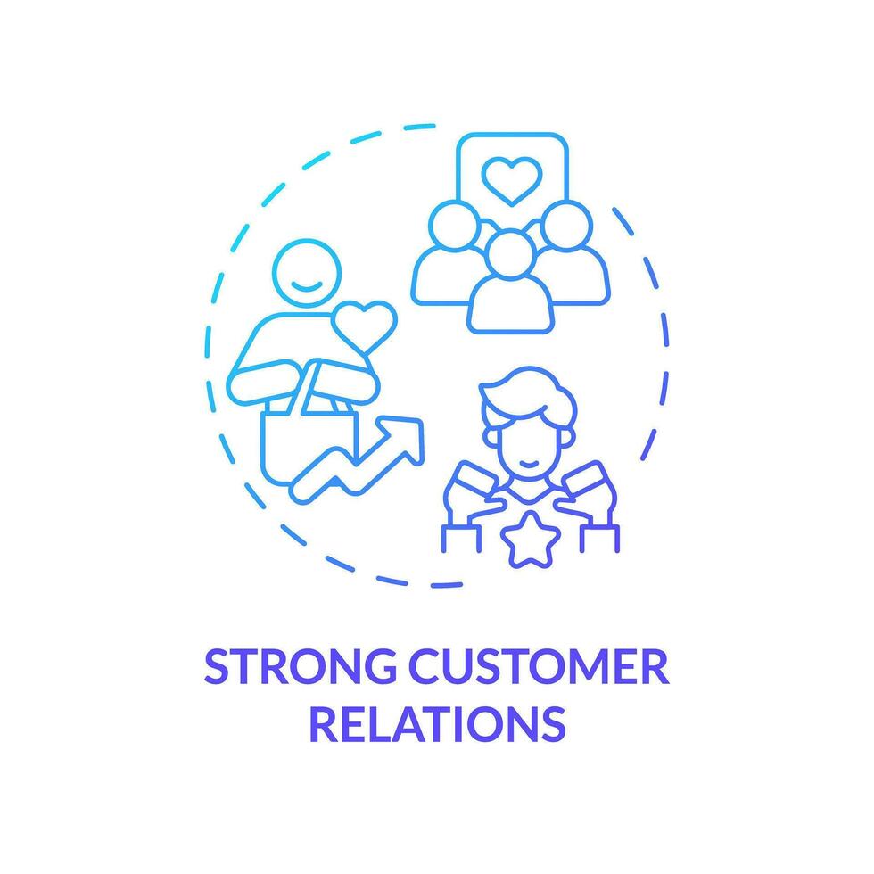 2D gradient icon strong customer relations concept, isolated vector, mindful entrepreneurship thin line illustration. vector