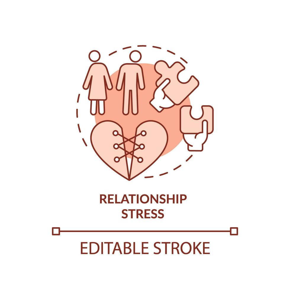 2D editable thin line icon relationship stress concept, monochromatic isolated vector, red illustration representing codependent relationship. vector