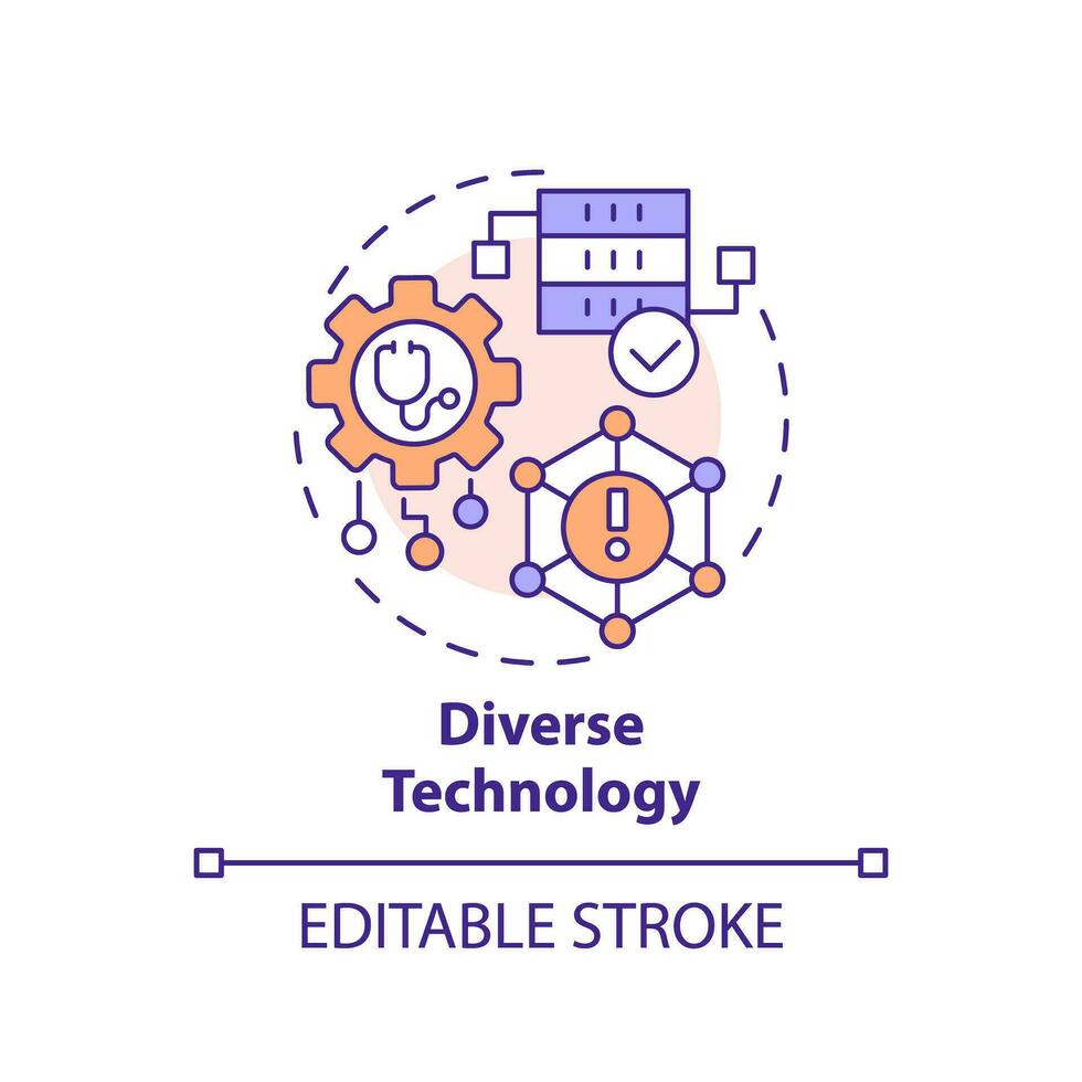 2D editable multicolor icon diverse technology concept, isolated vector, health interoperability resources thin line illustration. vector
