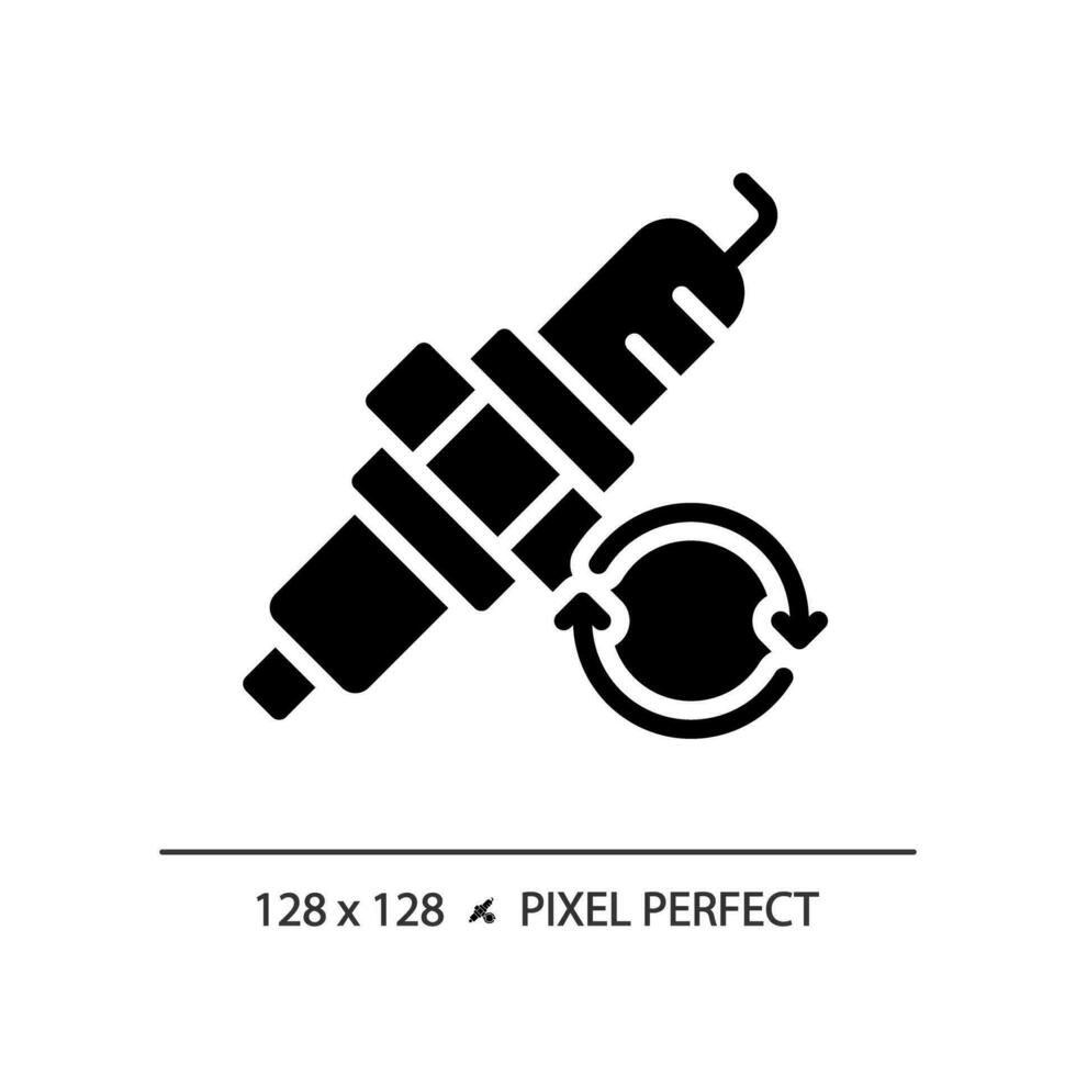 2D pixel perfect glyph style car spark plug icon, isolated vector, simple silhouette illustration representing car service and repair. vector