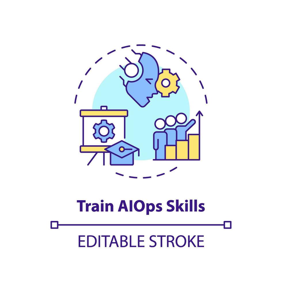 2D editable train AI ops skills icon representing AI ops, isolated vector, multicolor thin line illustration. vector