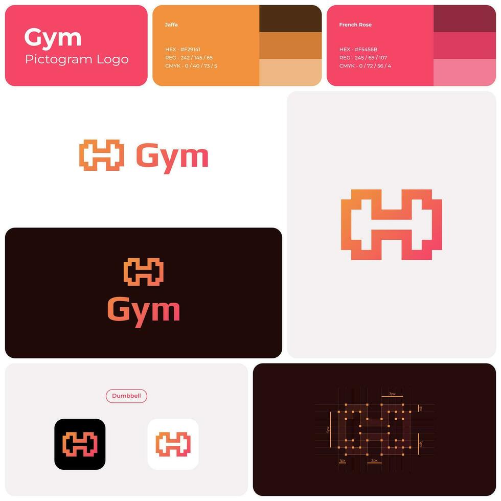 Gym gradient line business logo. Bar bell simple icon. Brand name. Fitness business value. Design element. Visual identity. Play font used. Suitable for gym marketing, promotional campaign vector