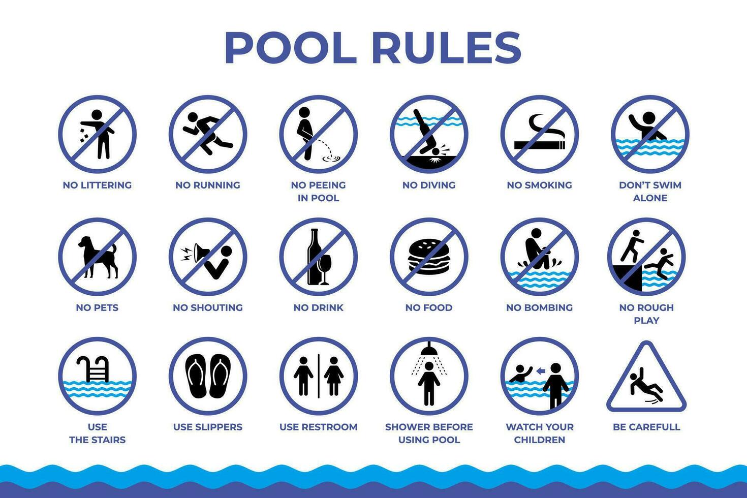 swimming pool rules symbol collection vector