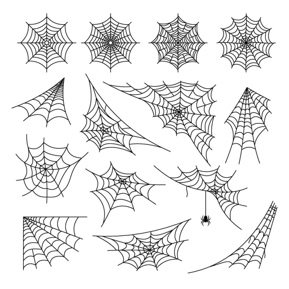 various spider web collection with editable stroke vector
