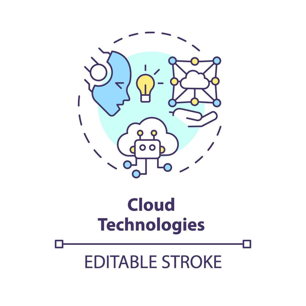 2d editable multicolor nube tecnologías icono, sencillo aislado vector, ai ingeniero Delgado línea ilustración. vector