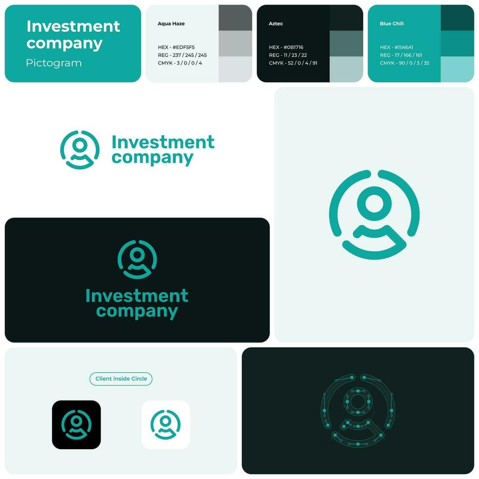 Investment company teal line business logo. Customer icon. Brand name. User oriented business value. Design element. Visual identity. Rubik font used. Suitable for marketing campaign vector