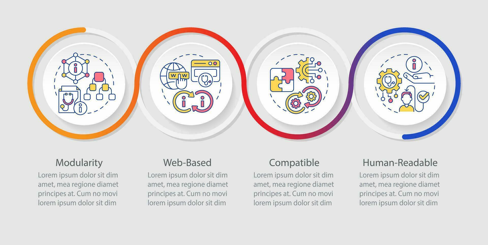 2D health interoperability resources vector infographics template, data visualization with 4 steps, process timeline chart.