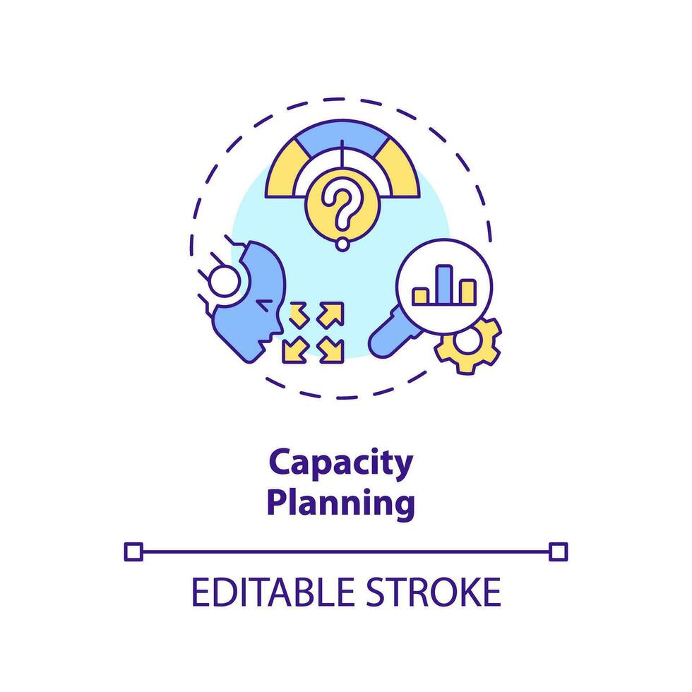 2D editable capacity planning icon representing AI ops, isolated vector, multicolor thin line illustration. vector